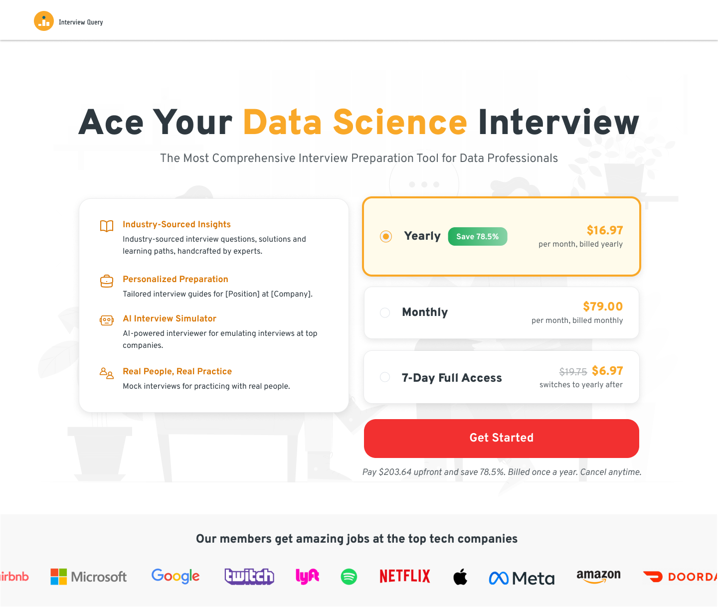 Redesigned Interview Query pricing page
